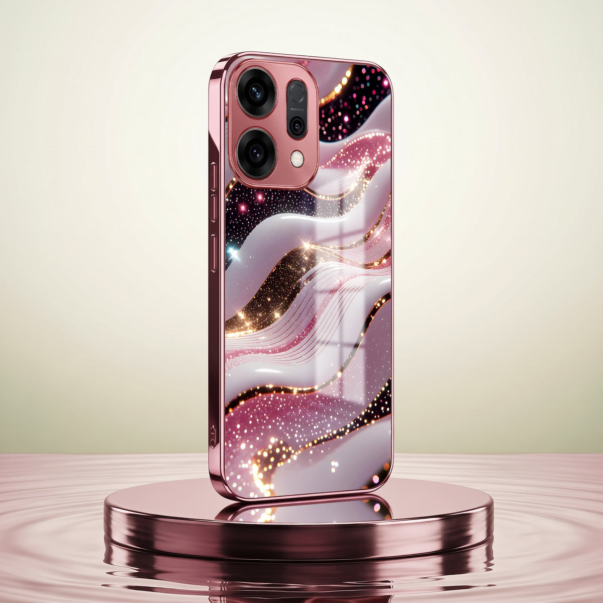 Oppo Reno 14 5G Midnight Pearl Wave Pink Electroplated Glass Phone Back Case