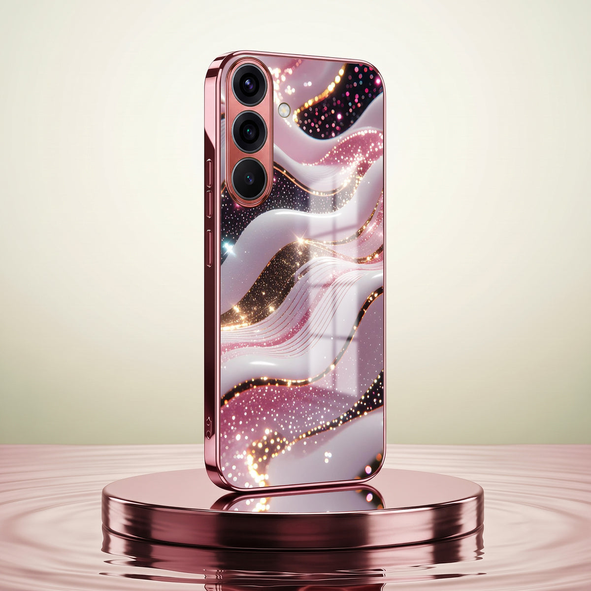 Samsung Galaxy A56 5G Midnight Pearl Wave Pink Electroplated Glass Phone Back Case