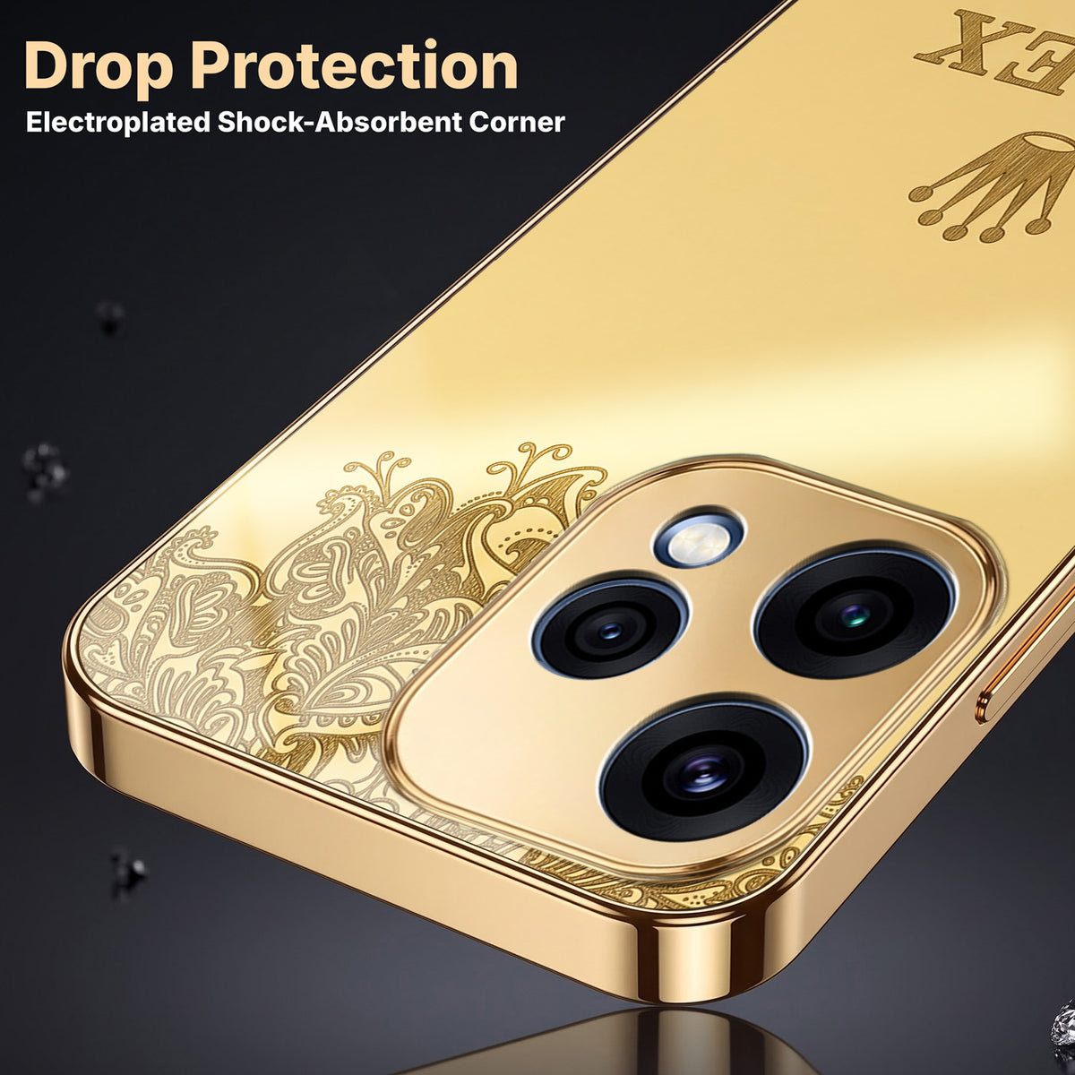Oppo Reno 15 5G Rolex Crown Gold Electroplated Glass Phone Back Case