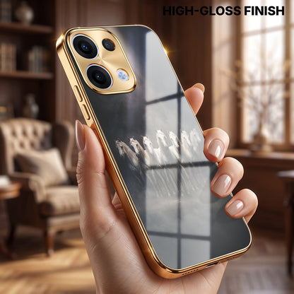 Oppo Reno 13 5G Running Horses Gold Electroplated Glass Phone Back Case