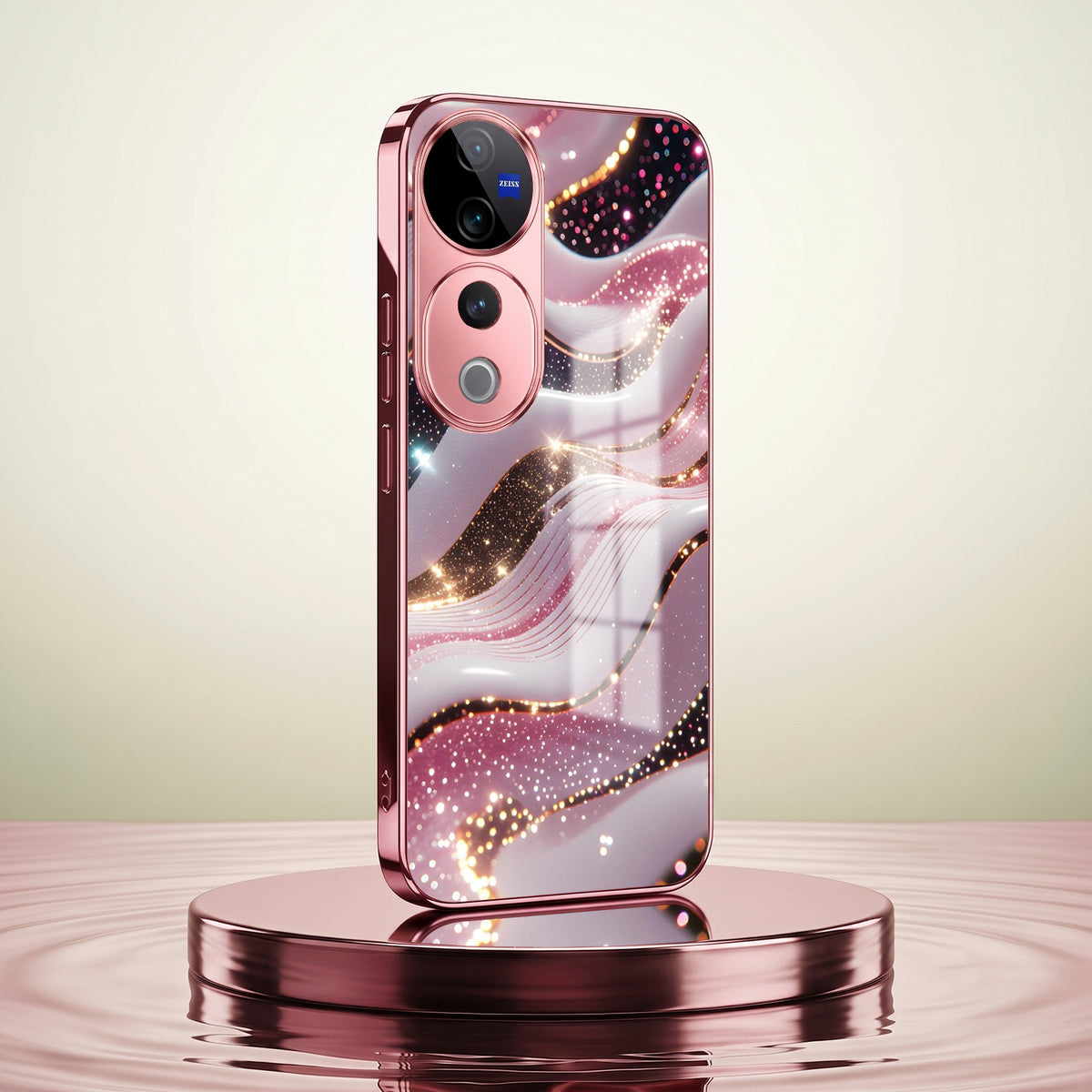 Vivo V40 Pro 5G Midnight Pearl Wave Pink Electroplated Glass Phone Back Case