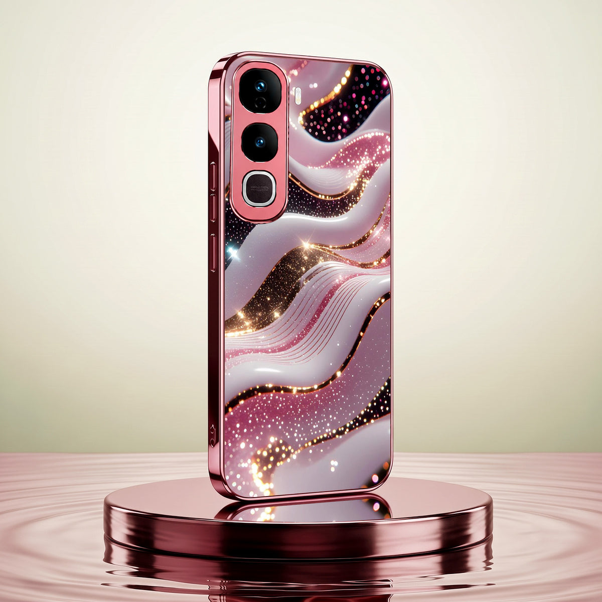 Vivo Y400 Pro 5G Midnight Pearl Wave Pink Electroplated Glass Phone Back Case