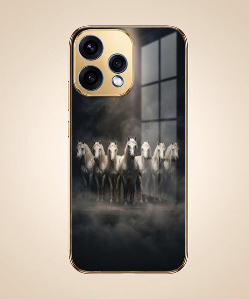 Oppo Reno 15 5G Running Horses Gold Electroplated Glass Phone Back Case
