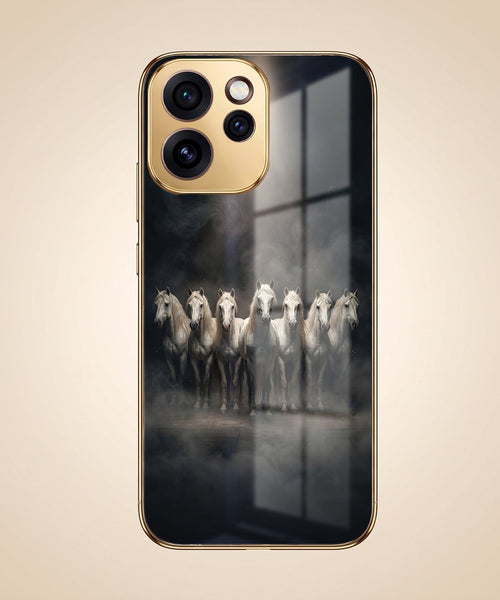 Oppo Reno 15 Pro Mini 5G Running Horses Gold Electroplated Glass Phone Back Case