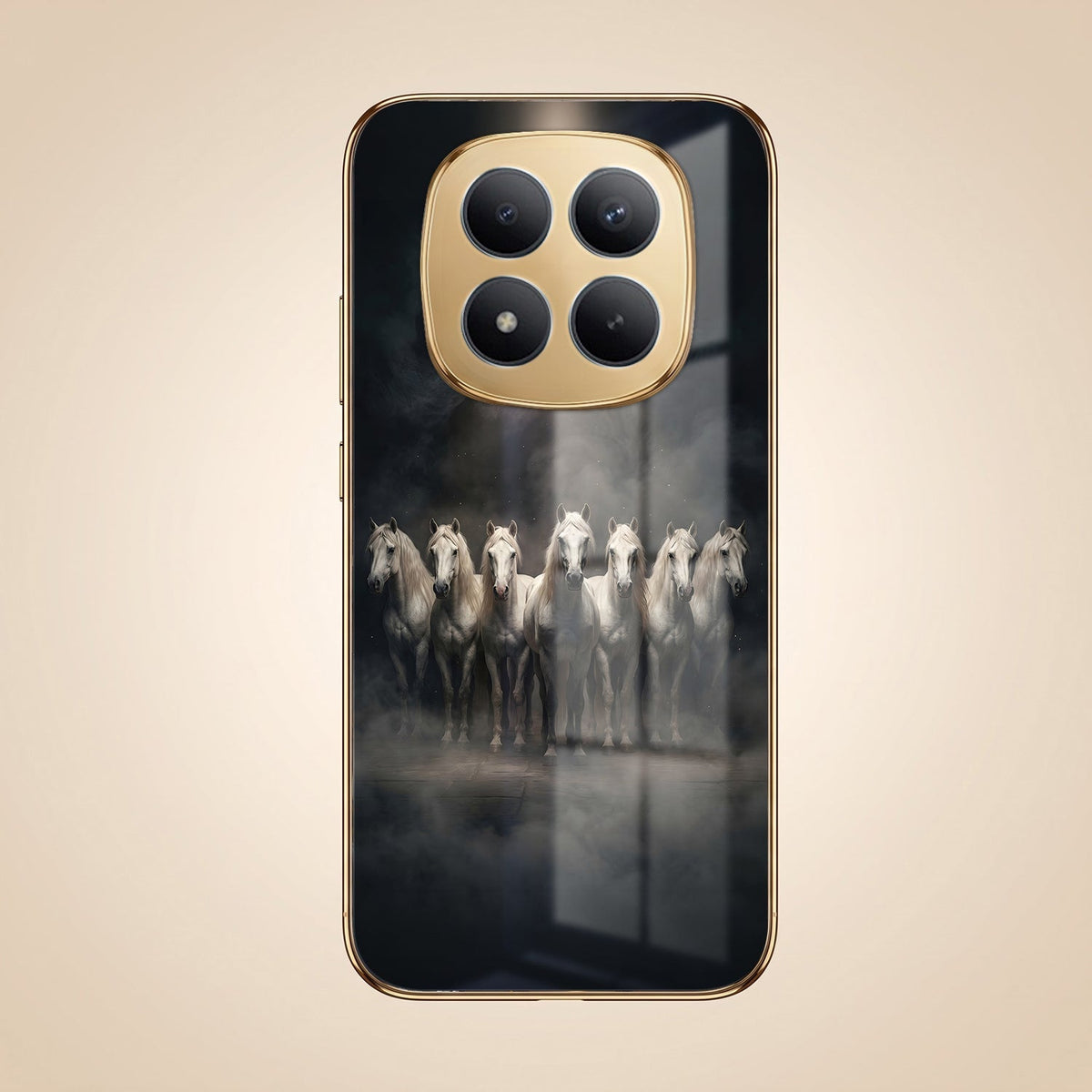 Redmi Note 15 Pro+ 5G Running Horses Gold Electroplated Glass Phone Back Case