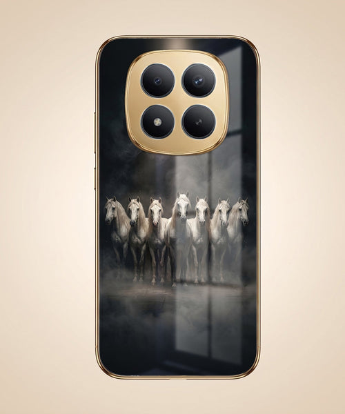 Redmi Note 15 Pro+ 5G Running Horses Gold Electroplated Glass Phone Back Case
