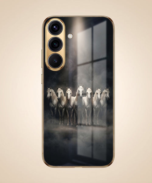 Samsung Galaxy A36 5G Running Horses Gold Electroplated Glass Phone Back Case