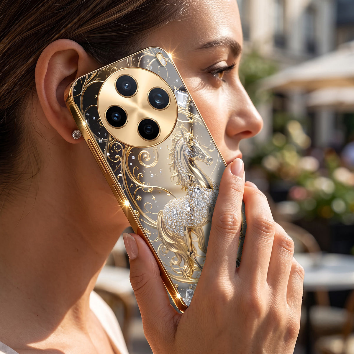 Vivo X200T 5G Luxury Horse Texture Gold Electroplated Glass Phone Back Case