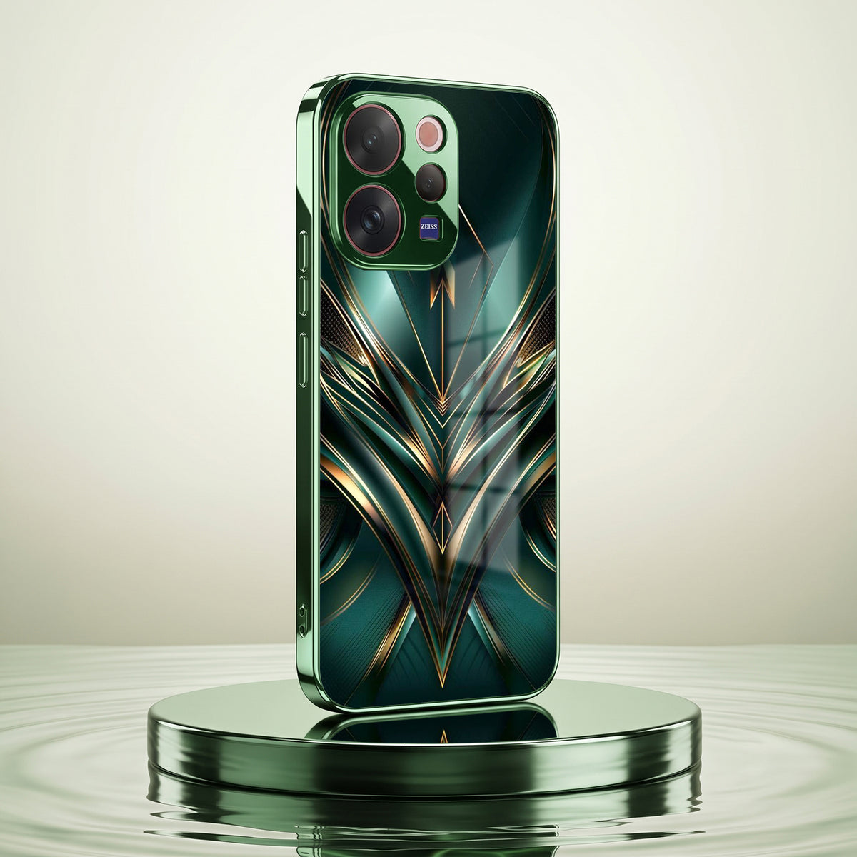 Vivo V70 5G Vortex 3D Arrows Green Electroplated Glass Back Case