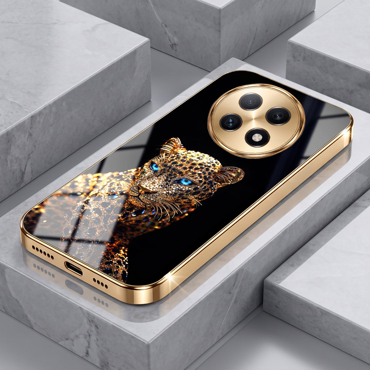Oppo F29 Pro 5G Panther Gold Electroplated Glass Phone Back Case