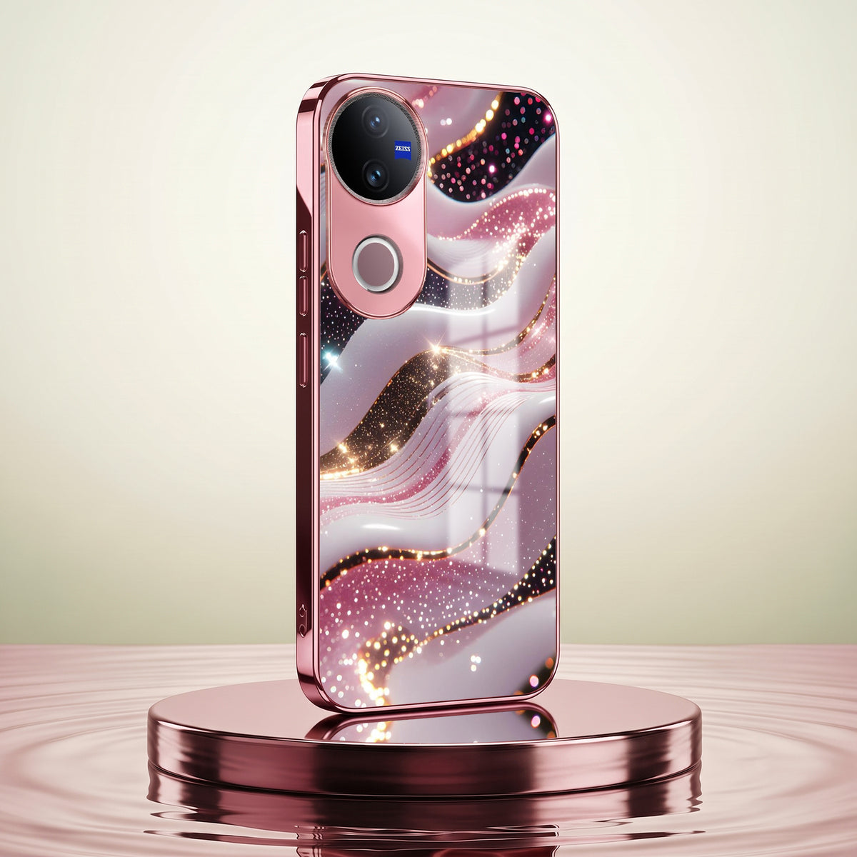 Vivo V50 5G Midnight Pearl Wave Pink Electroplated Glass Phone Back Case