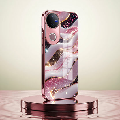 Vivo V50 5G Midnight Pearl Wave Pink Electroplated Glass Phone Back Case
