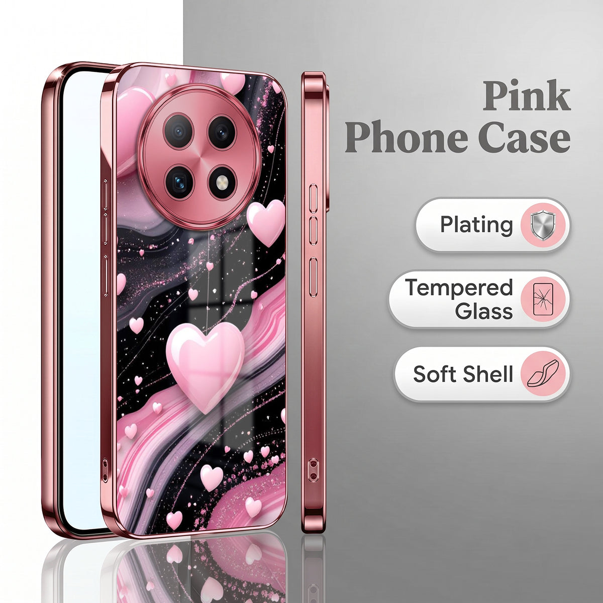 Oppo F29 Pro 5G Love Sparkle Pink Electroplated Glass Phone Back Case