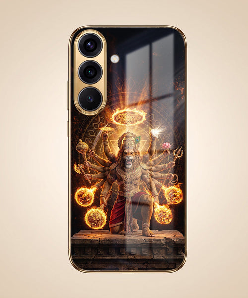 Samsung Galaxy A36 5G Lord Narasimha Gold Electroplated Glass Phone Back Case