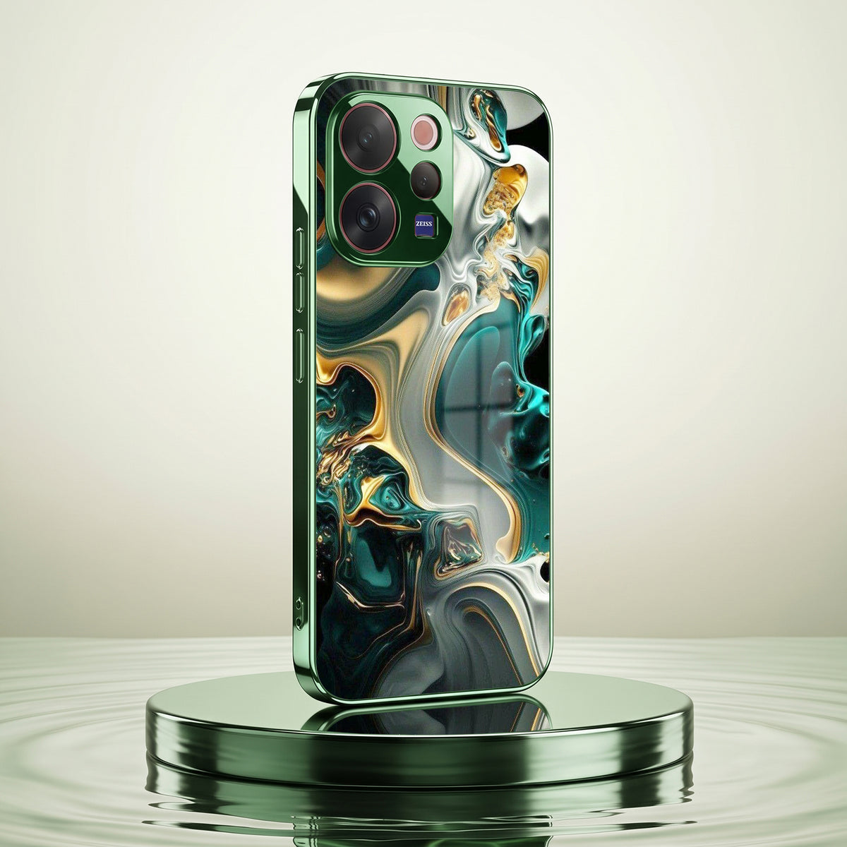Vivo V70 Marble Green Electroplated Glass Back Case