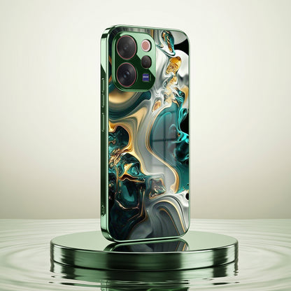 Vivo V70 Marble Green Electroplated Glass Back Case