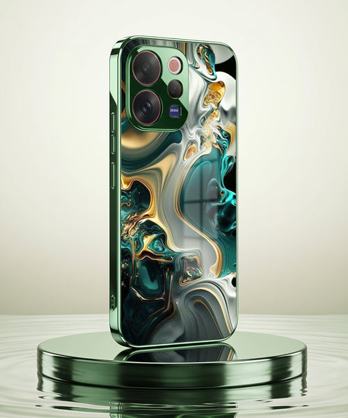 Vivo V70 Marble Green Electroplated Glass Back Case