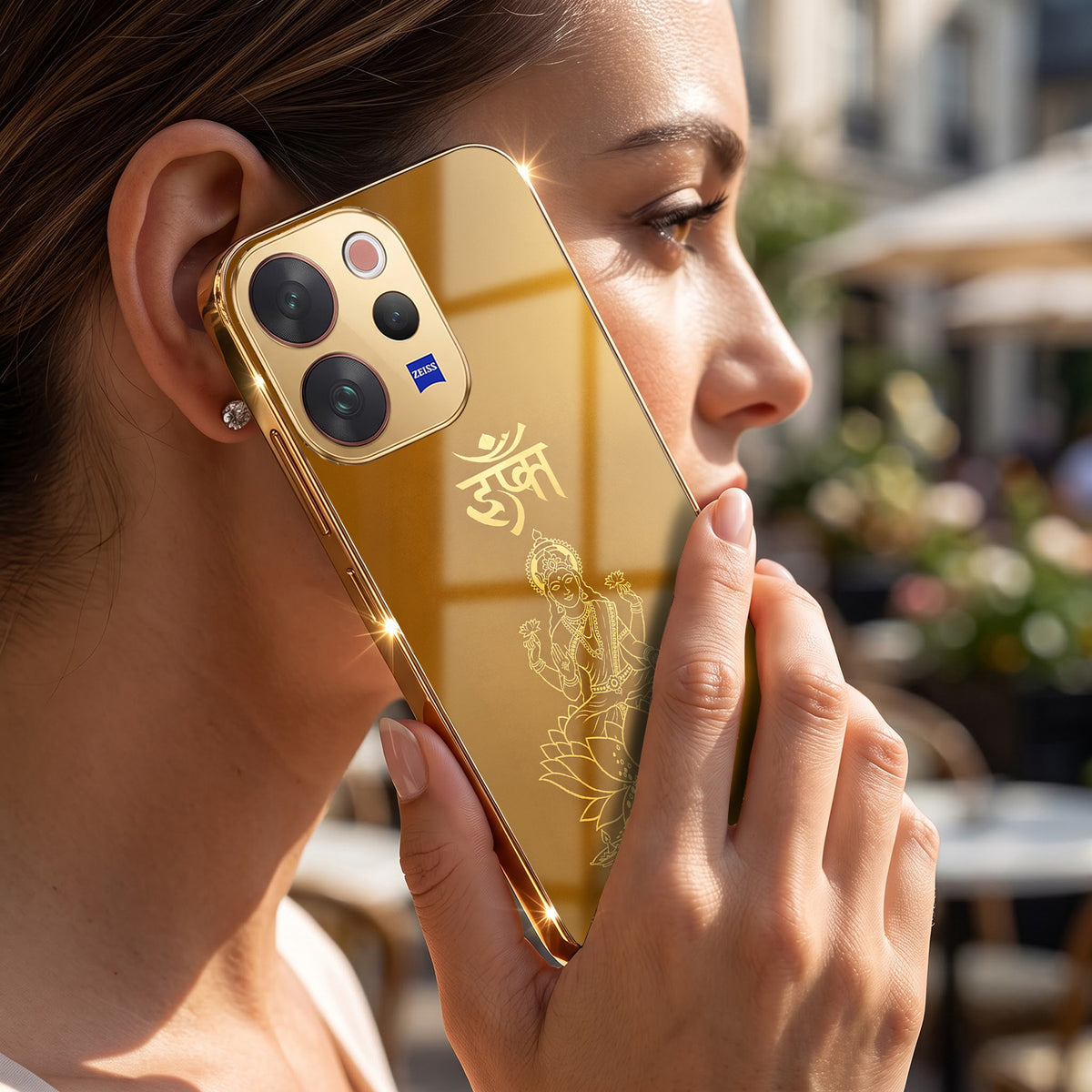 Vivo V70 5G Shree Lakshmi Divine Gold Electroplated Glass Phone Back Case
