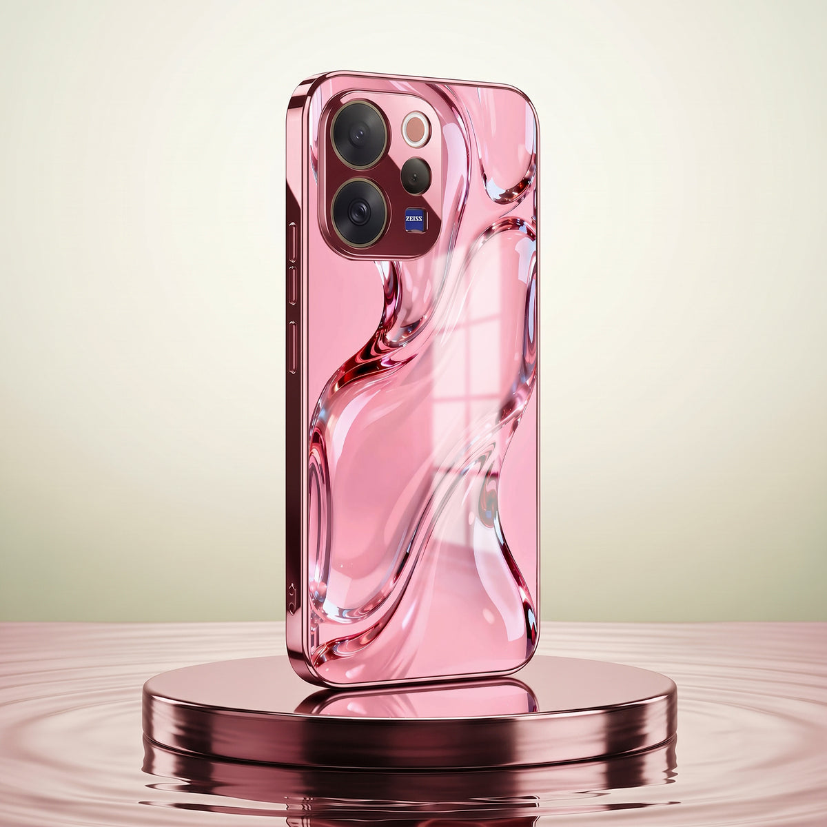 Vivo V70 5G Crystal Wave Energy Pink Electroplated Glass Phone Back Case