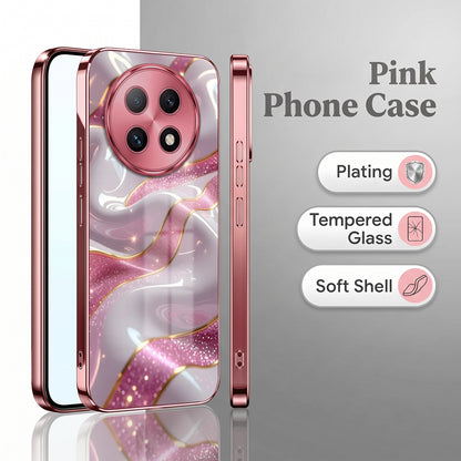 Oppo F29 Pro 5G Pearl Marble Pink Electroplated Glass Phone Back Case