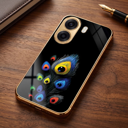 Oppo K14x 5G Multi-Feather Peacock Gold Electroplated Glass Phone Back Case