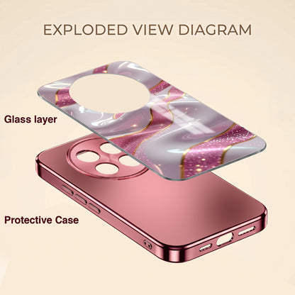 Oppo F31 Pro+ 5G Pearl Marble Pink Electroplated Glass Phone Back Case