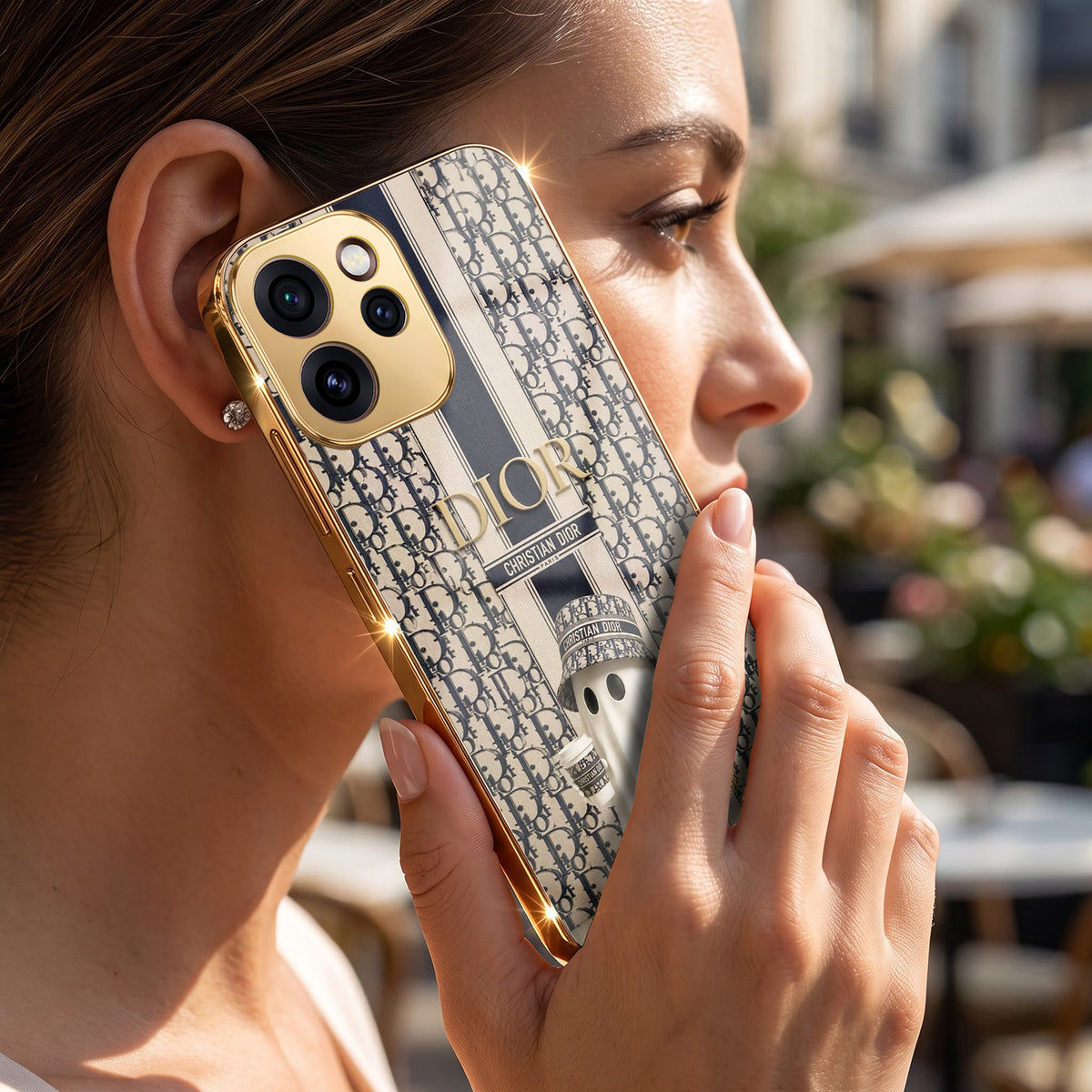 Oppo Reno 15 Pro Mini 5G Luxury Dior Gold Electroplated Glass Phone Back Case