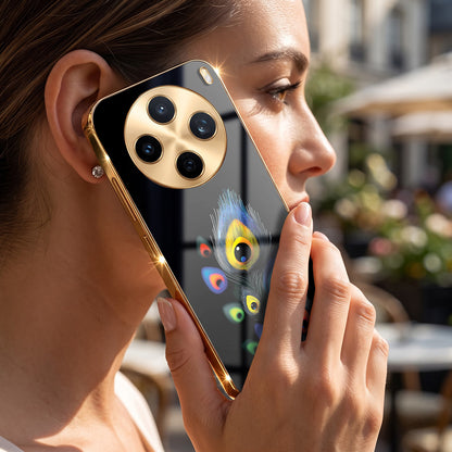Vivo X200T 5G Multi-Feather Peacock Gold Electroplated Glass Phone Back Case