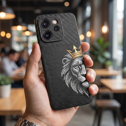 Oppo Reno 15 Pro Mini 5G Lion King Carbon Fiber Leather Hybrid Back Case