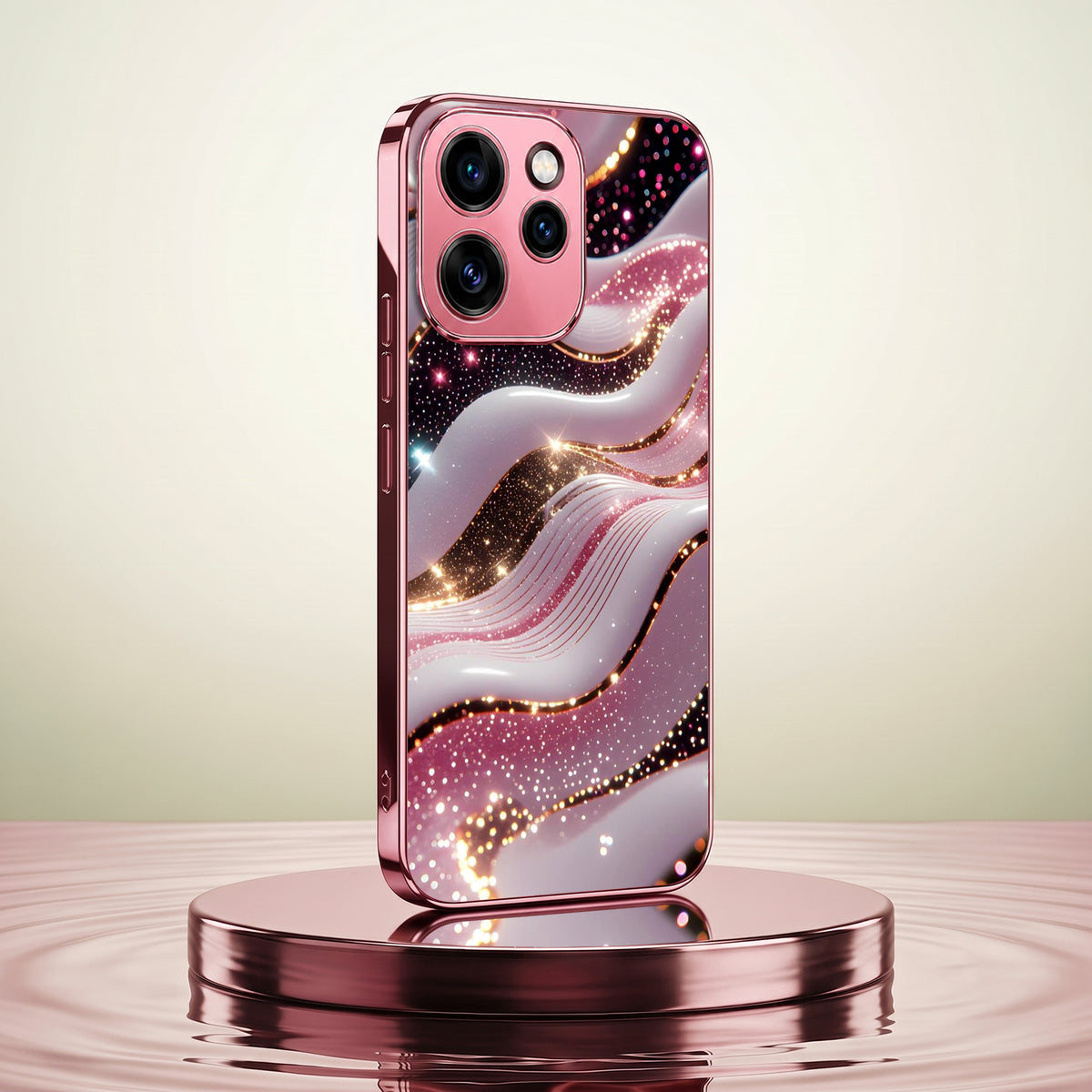 Oppo Reno 15 Pro 5G Midnight Pearl Wave Pink Electroplated Glass Phone Back Case