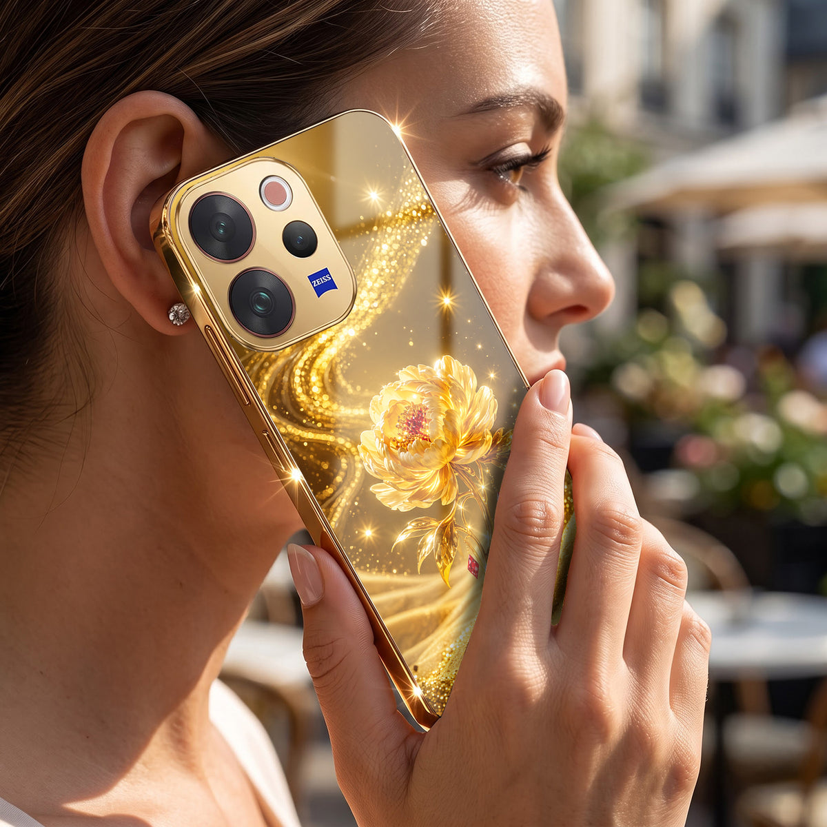 Vivo V70 5G Golden Rose Elegance Gold Electroplated Glass Phone Back Case