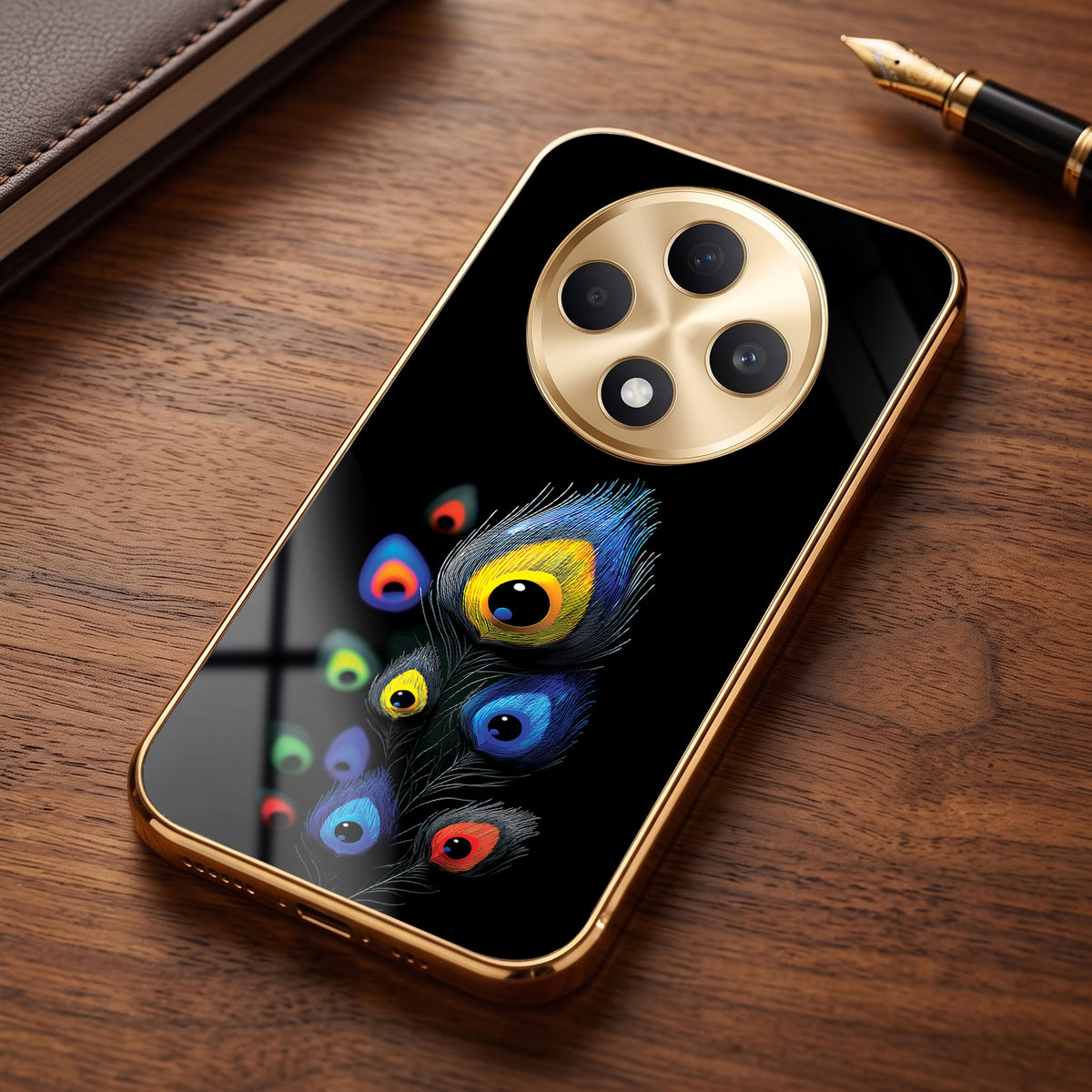 Oppo F27 5G Multi-Feather Peacock Gold Electroplated Glass Phone Back Case