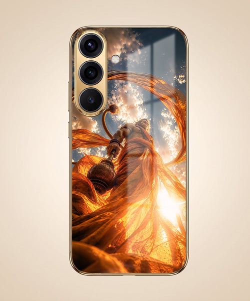 Samsung Galaxy A36 5G Divine Hanuman Gold Electroplated Glass Phone Back Case