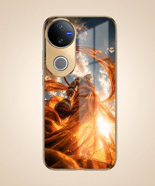 Vivo V50 5G Divine Hanuman Gold Electroplated Glass Phone Back Case