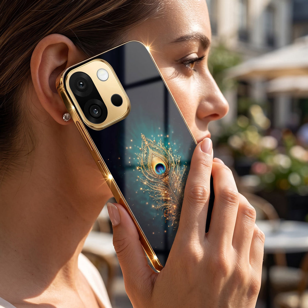 OnePlus 13s 5G Golden Peacock Feather Gold Electroplated Glass Phone Back Case