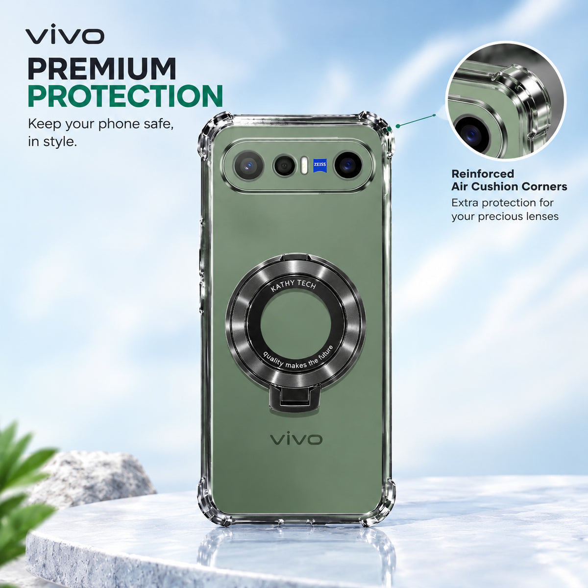 Vivo X300 FE 5G Original Luxury Magnifier Ring Stand Shockproof Airbags Corner Case