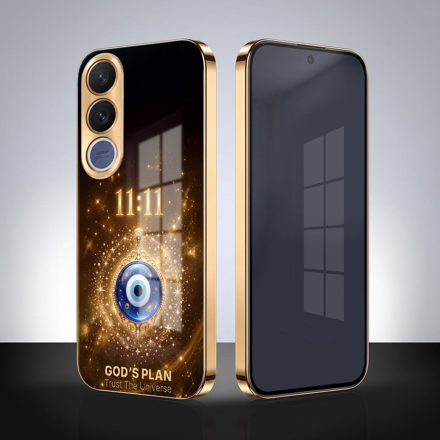 Vivo V70 FE 5G God’s Plan Evil Eye Gold Electroplated Glass Phone Back Case