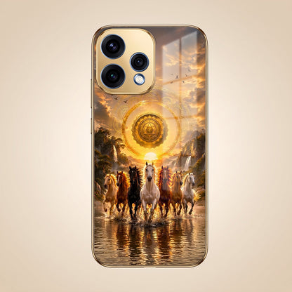 Oppo Reno 15 5G Celestial Seven Horses Gold Electroplated Glass Phone Back Case