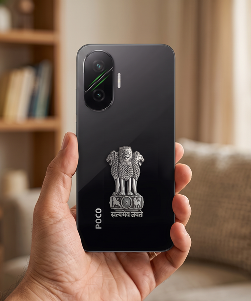 POCO F7 5G Compatible Satyamev Jayate 3D Metal Emblem Sticker
