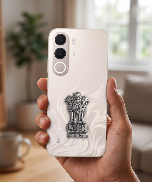Realme C100x 5G Compatible Satyamev Jayate 3D Metal Emblem Sticker