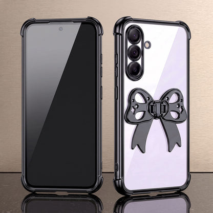 Samsung Galaxy M56 5G Stylish Bow Knot Stand Transparent Shockproof Airbag Phone Case