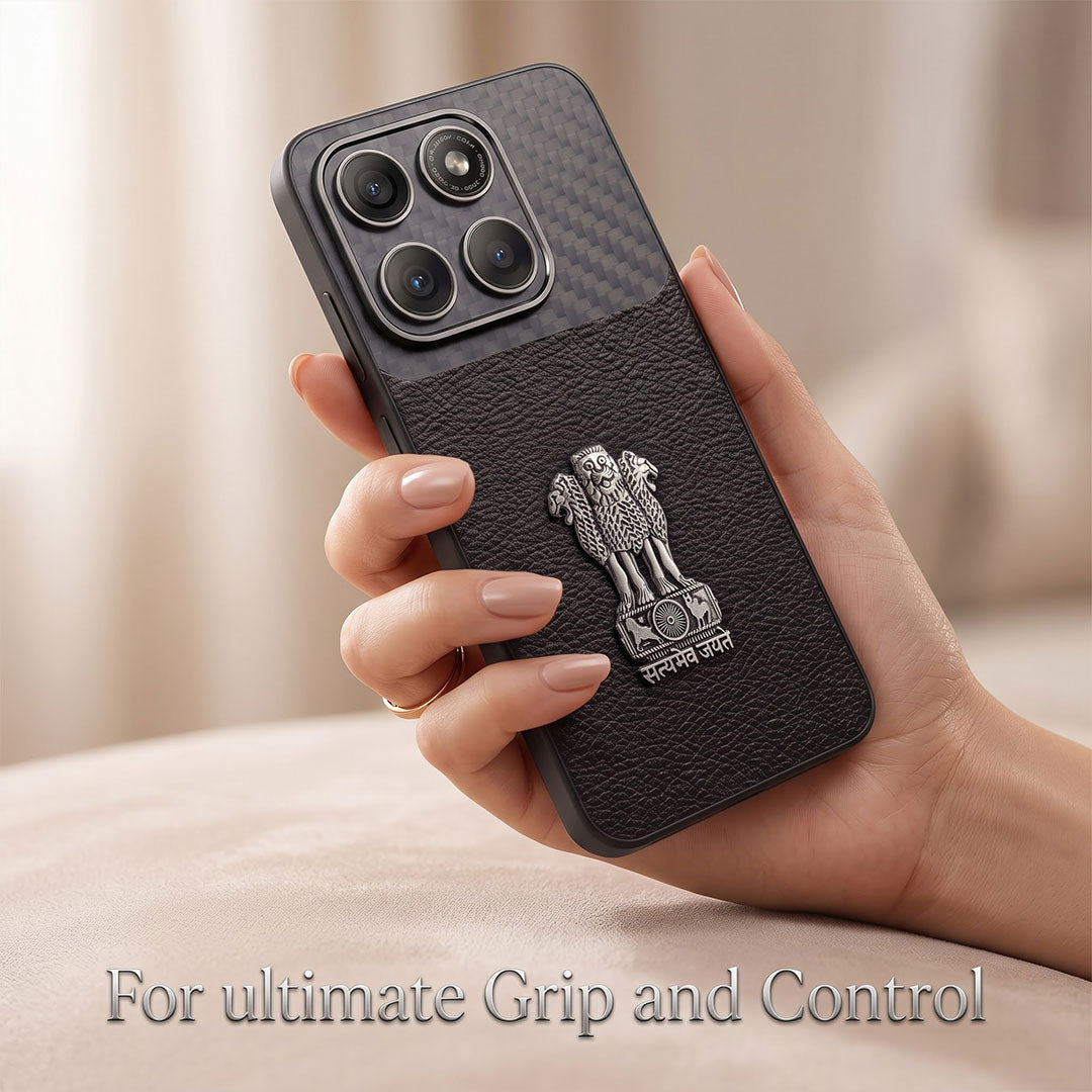 Motorola Edge 60 Pro 5G Satyamev Jayate Carbon Fiber Leather Hybrid Phone Case
