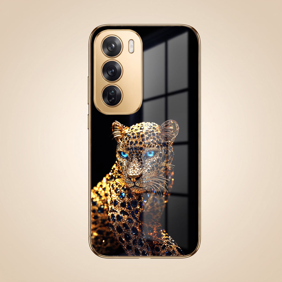 Oppo Reno 12 Pro 5G Panther Gold Electroplated Glass Phone Back Case