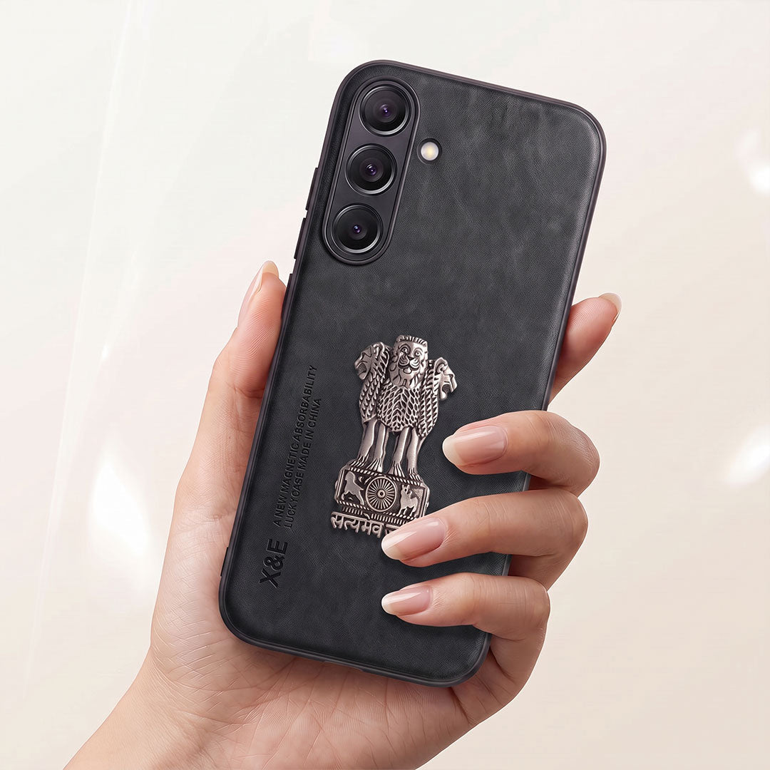 Samsung Galaxy A55 5G Metal Emblem Satyamev Jayate Comfortable Sheepskin Phone Case