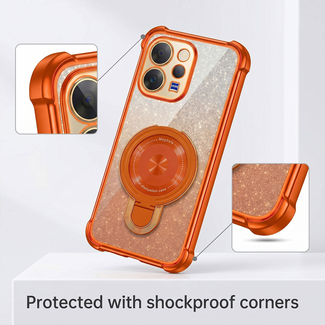 Vivo V70 5G Invincible Bracket Ring Stand Shimmer Airbag Cosmic Orange Case