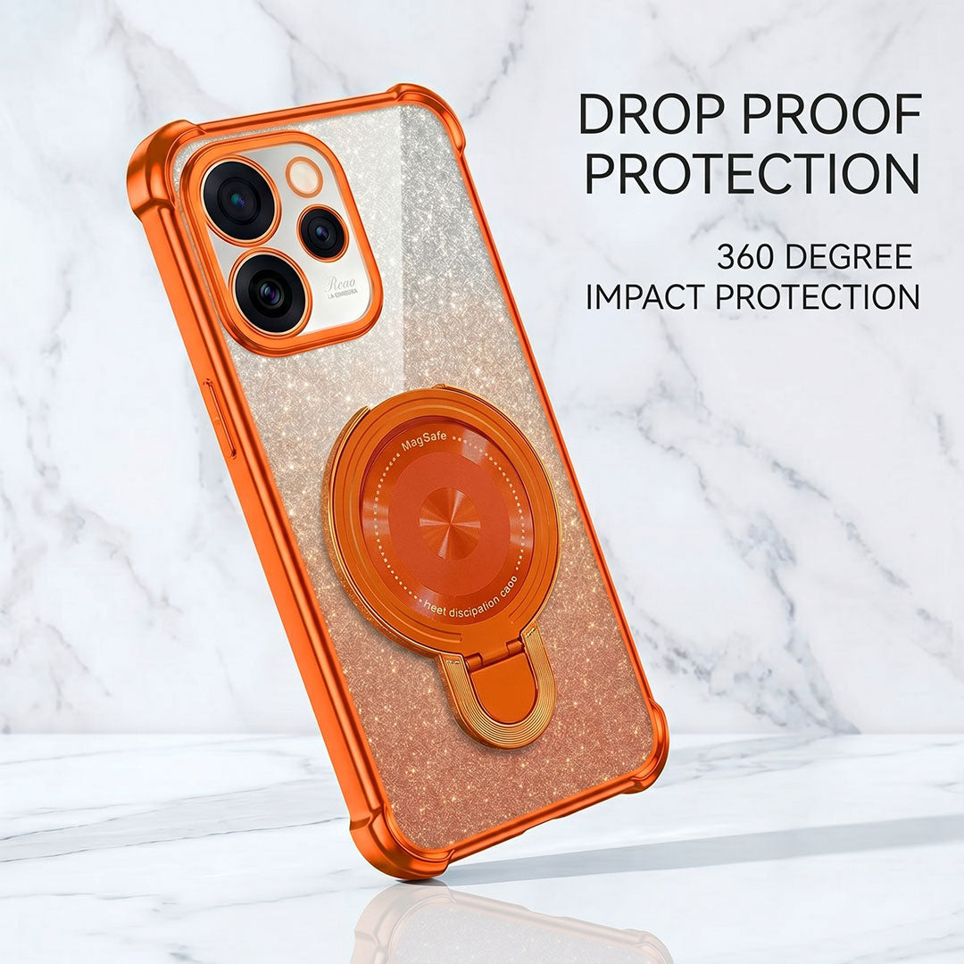 Oppo Reno 15 Pro Mini 5G Invincible Bracket Ring Stand Shimmer Airbag Cosmic Orange Case