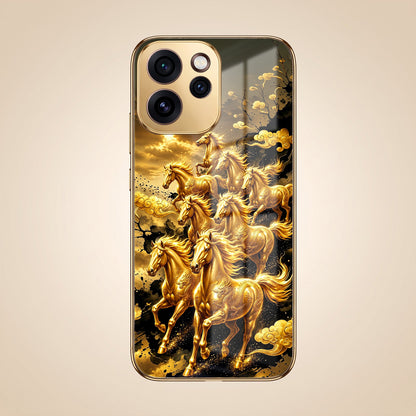 Oppo Reno 15 Pro Mini 5G Horses Royal Glory Gold Electroplated Glass Phone Back Case
