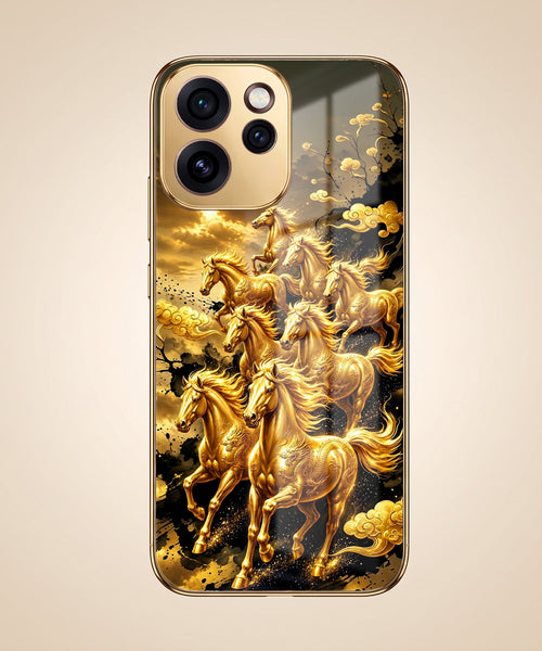 Oppo Reno 15 Pro Mini 5G Horses Royal Glory Gold Electroplated Glass Phone Back Case
