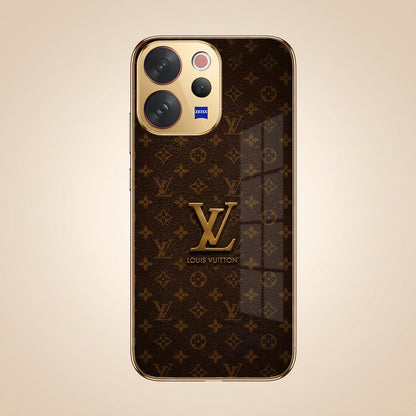 Vivo V70 5G LV Brown Monogram Gold Electroplated Glass Phone Back Case