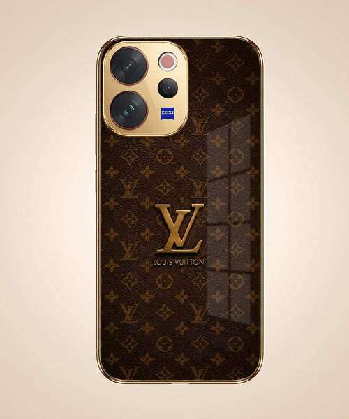 Vivo V70 5G LV Brown Monogram Gold Electroplated Glass Phone Back Case